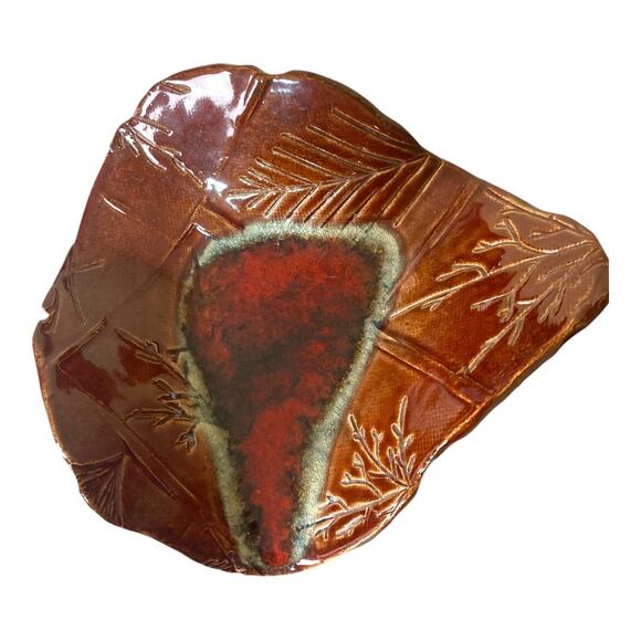 Handmade Original Clay Trinket Bowl Imprinted & Free Form Shape 6"Tx7"W - Picture 2 of 10